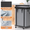 thumbnail image 3 of 150L (40 Gal) Large Fashion Laundry Basket with Wheels, Leather Patchwork Rolling Hamper Carts, Sturdy Metal Frame, Removable Washable Bag, Tall Clothes Sorter for Bedroom, Laundry Room - Beige, 3 of 8