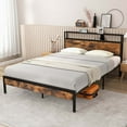 thumbnail image 1 of Costway Queen Bed Frame with Storage Headboard Charging Station 18W USB C Port Rustic Brown, 1 of 10