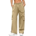 thumbnail image 2 of Hvogkswy Cargo Pants for Women Elastic Drawstring Straight Leg Loose Long Trousers Multi Pockets Solid Casual Athletic Work Pants S-3XL, 2 of 9