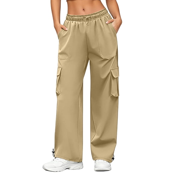 cocolona Womens Summer Casual Cargo Pants Elastic Waist Straight Wide Leg Outdoor Hiking Pants with Pockets