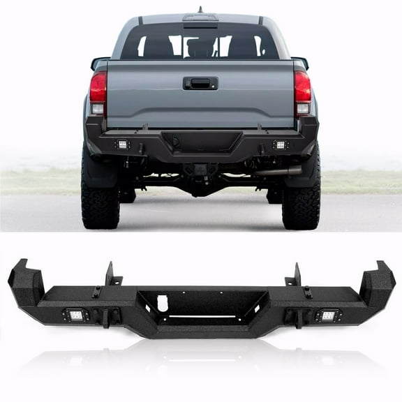 Black Steel Rear Bumper Assembly w/LED Fog Lights For Toyota Tacoma 2016-2023
