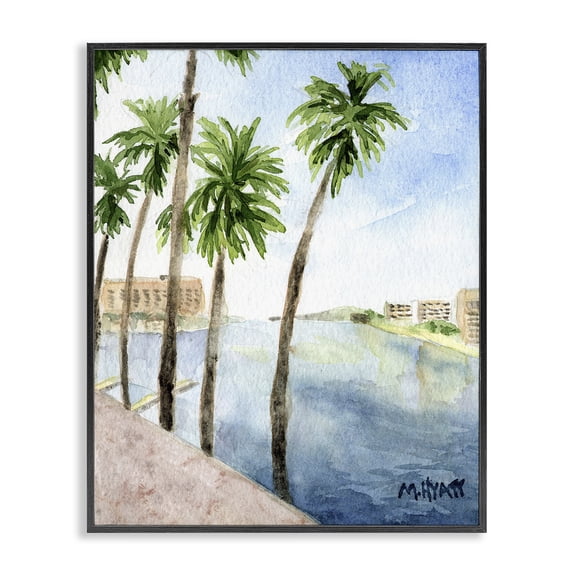 Stupell Industries Transitional Tropical Palms Along the River Edge Landscape Black Framed Giclee Art, 11 x 14, by Melissa Hyatt