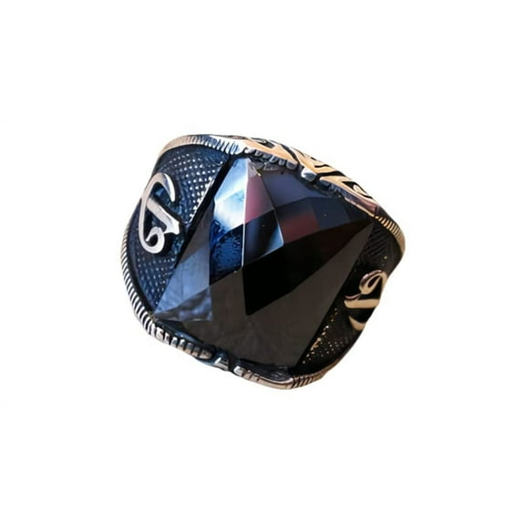 Black Onyx Mans Ring, Natural Black Onyx, December Birthstone, Islamic, 925 Silver Ring, Birthday Gift, Heavy Mens Ring, Arabic Design, Ottoman Style Ring, Christmas, Turkey Mens Signet Ring