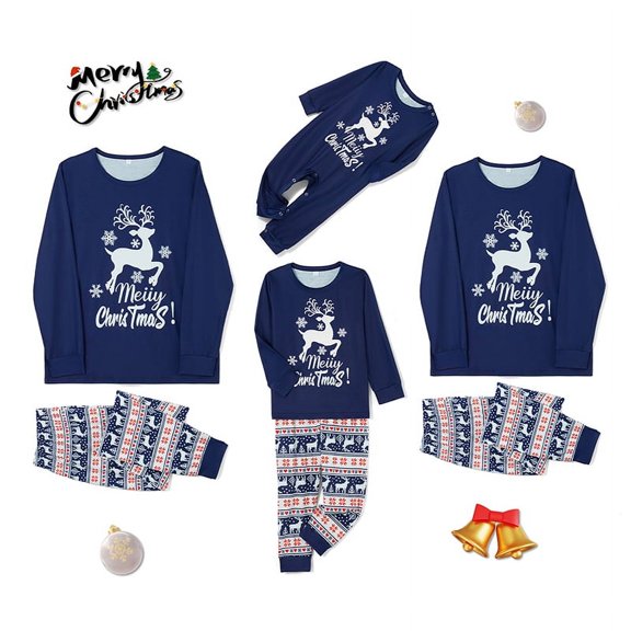 AIGUR Family Matching Christmas Pajama Set Family Matching Christmas Pajamas, Baby Romper/Deer Letter Snowflake Pattern Long Sleeve Tops and Pants Sleepwear Set