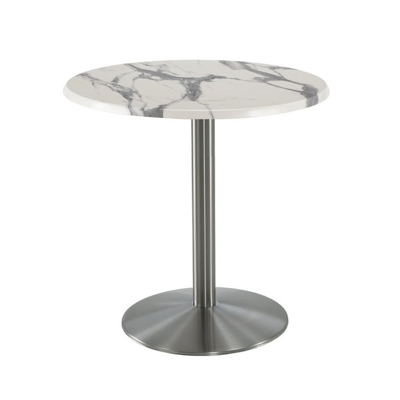 Indoor/Outdoor 36" Tall OD214 Stainless Steel Table Base with 22" Diameter Foot and 30" Diameter Indoor/Outdoor White Marble Top by the Holland Bar Stool Co.