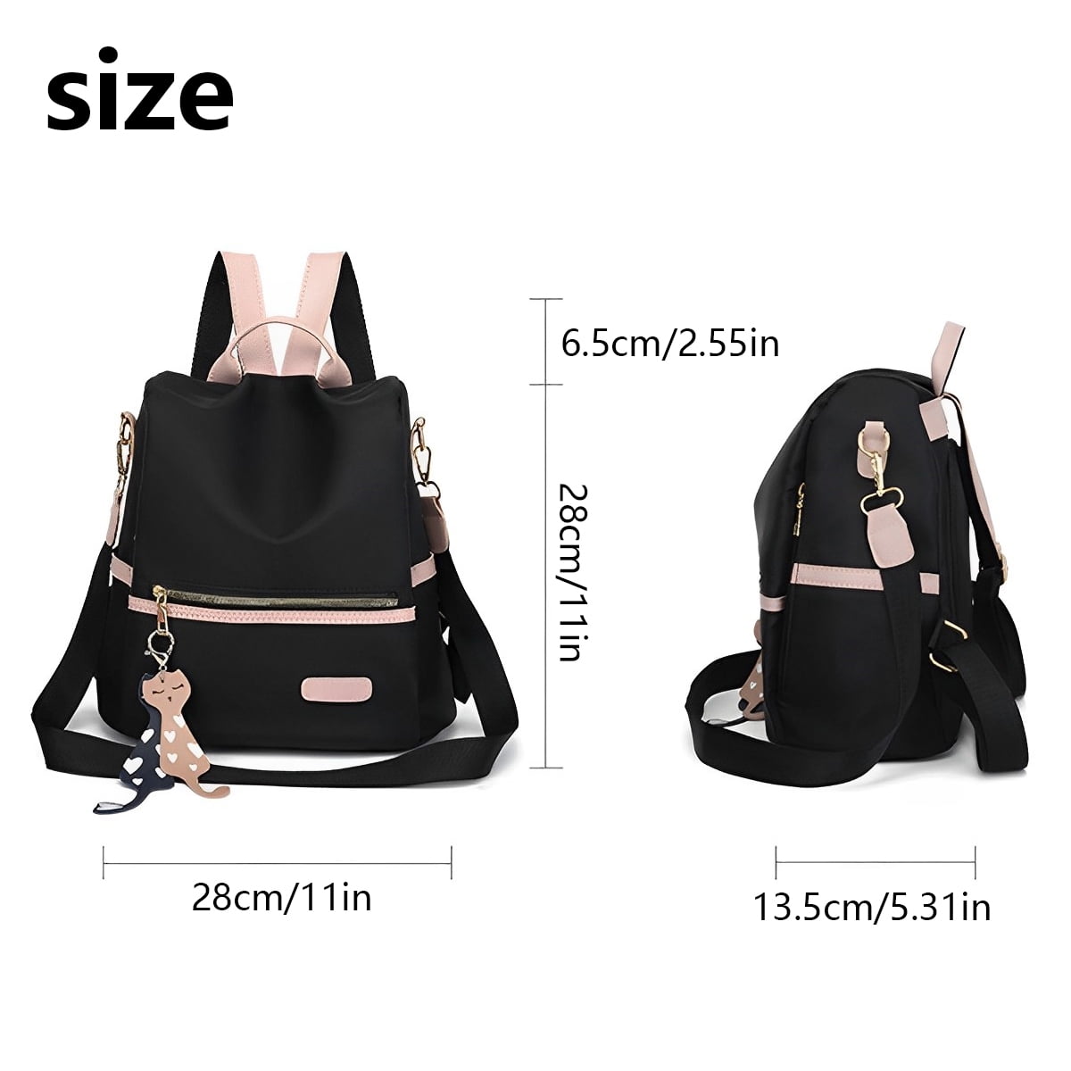 Casual Medium-Sized Waterproof Nylon Backpack for School and Travel, 11 in. x 11 in. x 5.31 in.