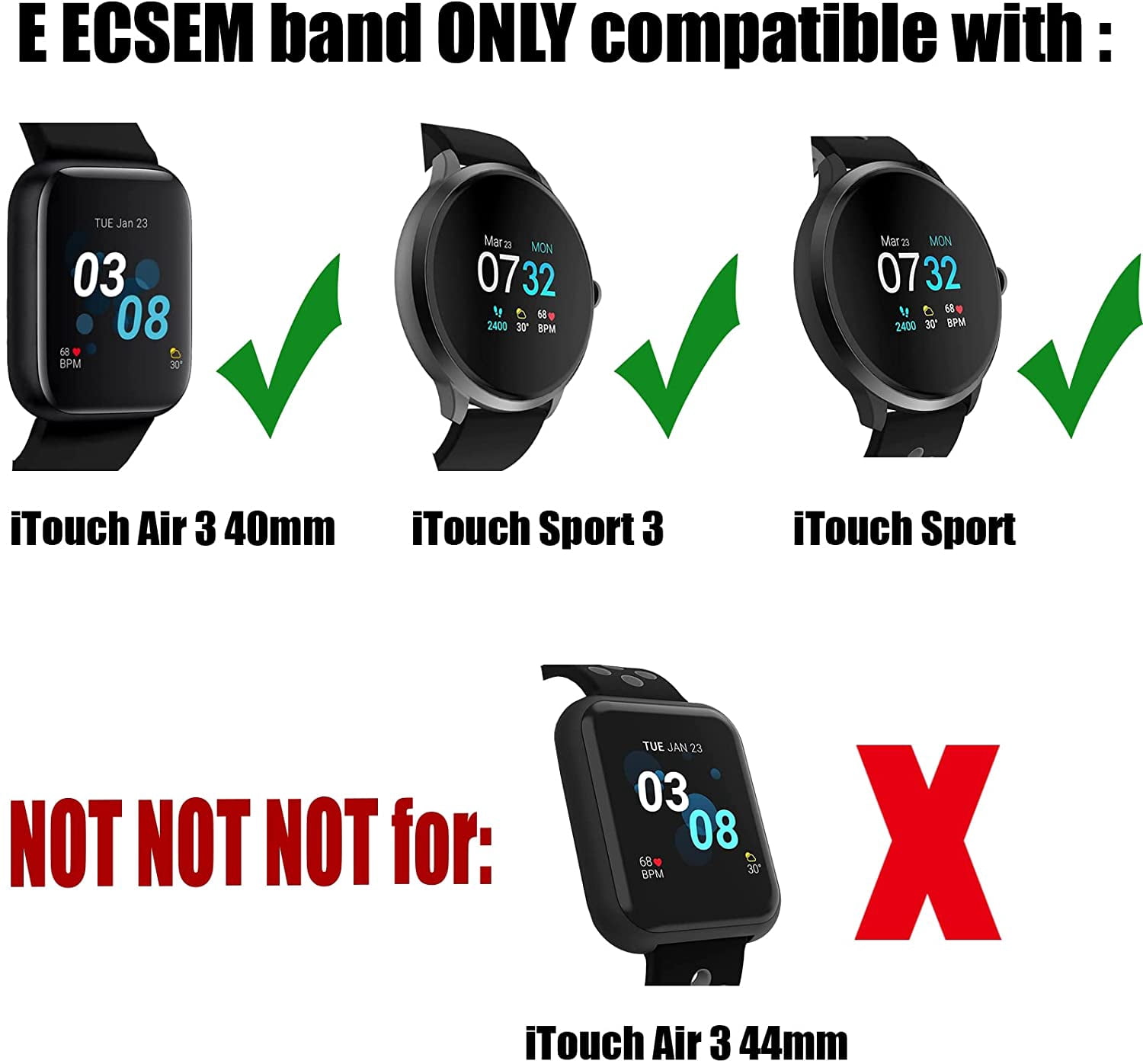 CRKMGS-10-PACK Bands Compatible for iTouch Air 3 40MM Replacement Wristbands Accessory Colourful Silicone Bracelet Quick Fit Strap Arm Bands for iTouch Air 3 40mm/ iTouch Sport 4 Smartwatch, Soft and