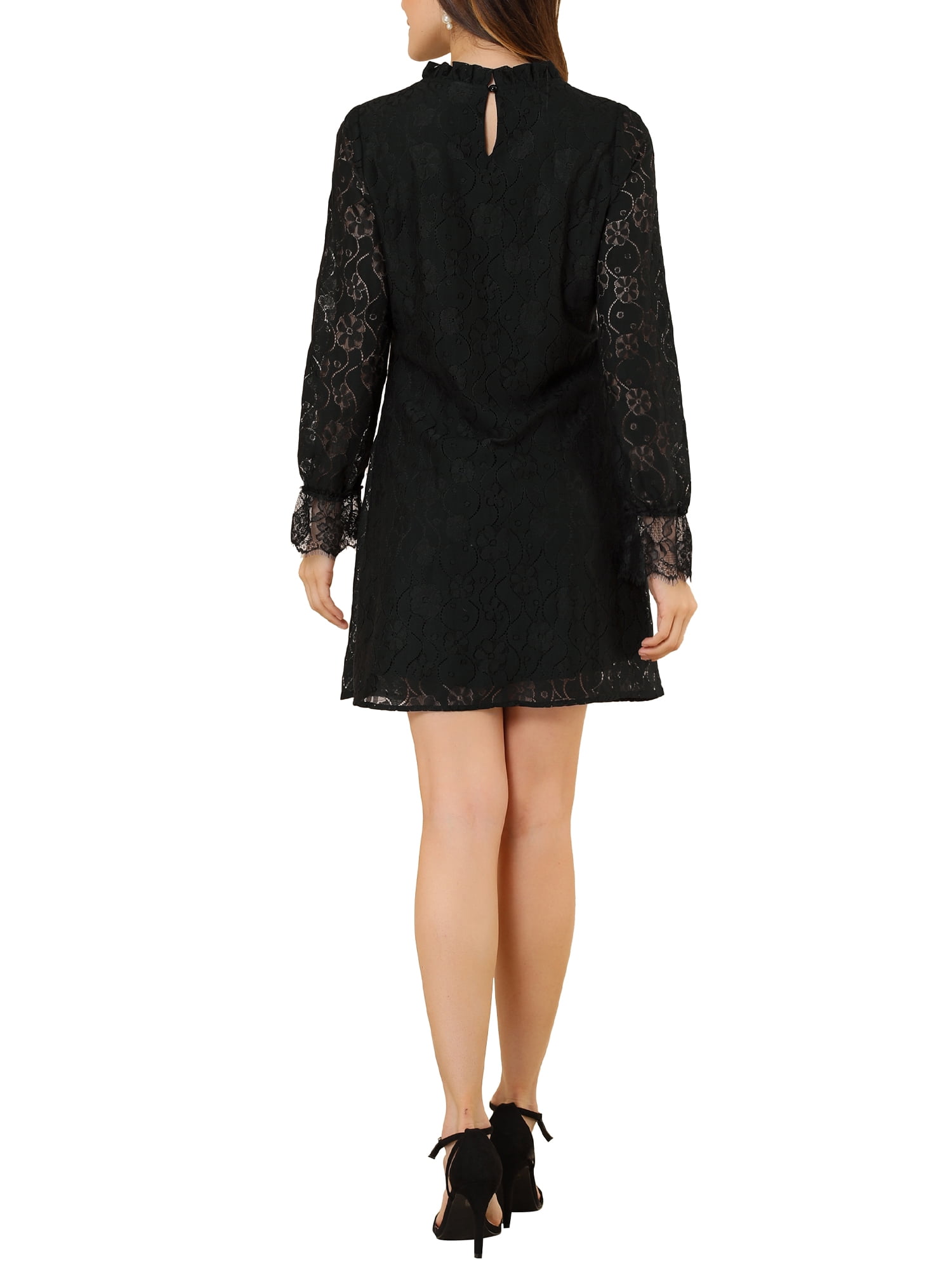 DARING DIVA Floral Ruffle Crew Neck Vintage Mini Lace Dress XS Black