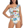 thumbnail image 2 of Yiaed Summer Stamp Print Women One Piece Swimsuits Tummy Control One Shoulder Bathing Suits Pattern Ruffle Swimwear-XX-Large, 2 of 8