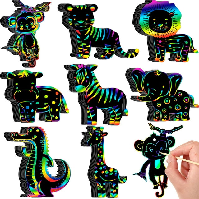 Tarjetas de rascar redondas y divertidas para rascar con forma de safari en la jungla, 80 unidades