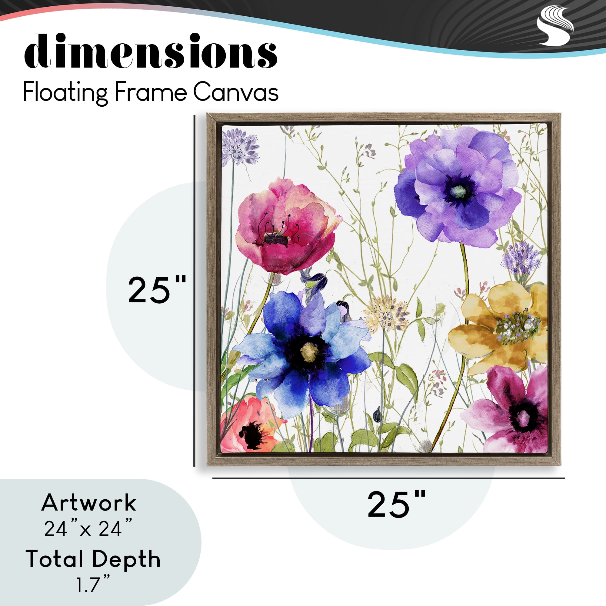 Modern Spring Garden Flowers Brown Framed Floater Canvas Wall Art, design by Sasha