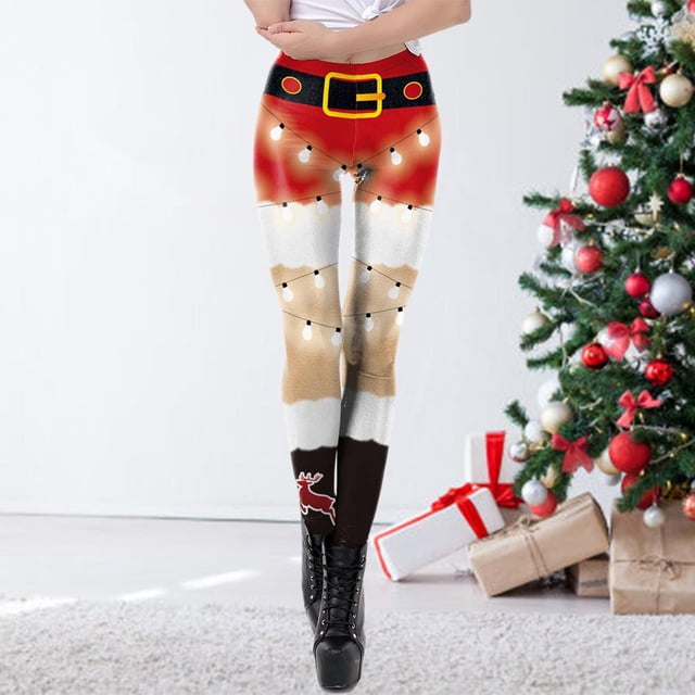 Leggings ajustados de Navidad para mujer, mals elásticas estampadas, mals elásticas, pantalones de yoga, casuales para Halloween, festival navideñ A Macarena Polainas de las mujeres