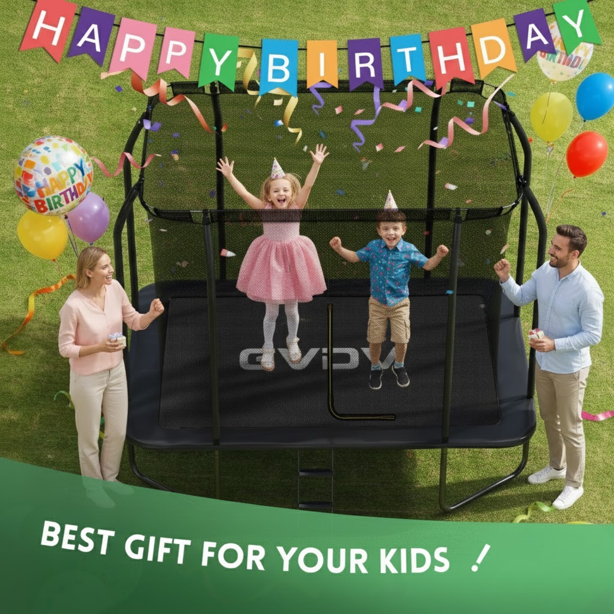 GVDV Trampoline for kids, 7 x 10 FT Rectangle Outdoor Trampoline with Safety Enclosure Net