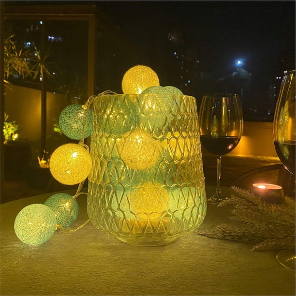 Guirnalda de luces LED blancas brillantes para Navidad, tamaño L, guirnalda de luces de estrellas, para bodas, fiestas y Navidad, tamaño L, 3 m, 20 bolas de algodón (Tiffany, pilas) Tiffany