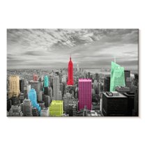 Elephant Stock Manhattan Pop Wall Art - Horizontal Canvas Wall Art - Living Room Wall Decor - Places Canvas - Blue And Pink Decor - 39" x 26"