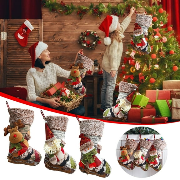 Floleo Christmas Personalized Christmas Stockings, Custom Name Christmas Stocking With 3D Snowman/Elk/Santa Claus Doll, Xmas Stockings For Family Christmas Ornaments
