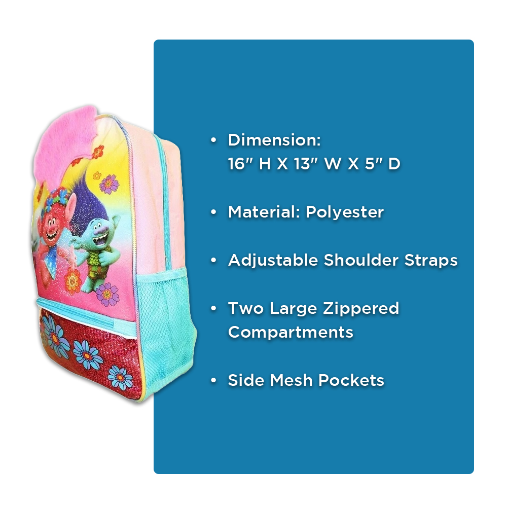 Poppy Trolls Faux Hair Deluxe School Bag or Travel Backpack 16 inches - image 3 of 8