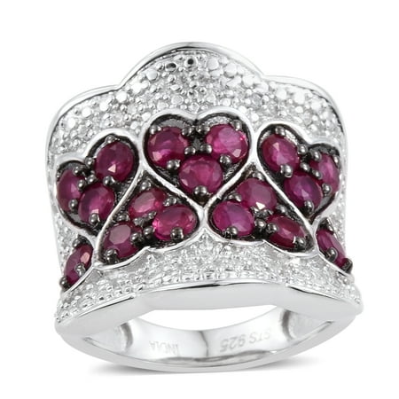Estate Platinum Ruby - 925 Sterling Silver Platinum Plated Round Ruby Zircon Anniversary Ring for Women Cttw 2.4