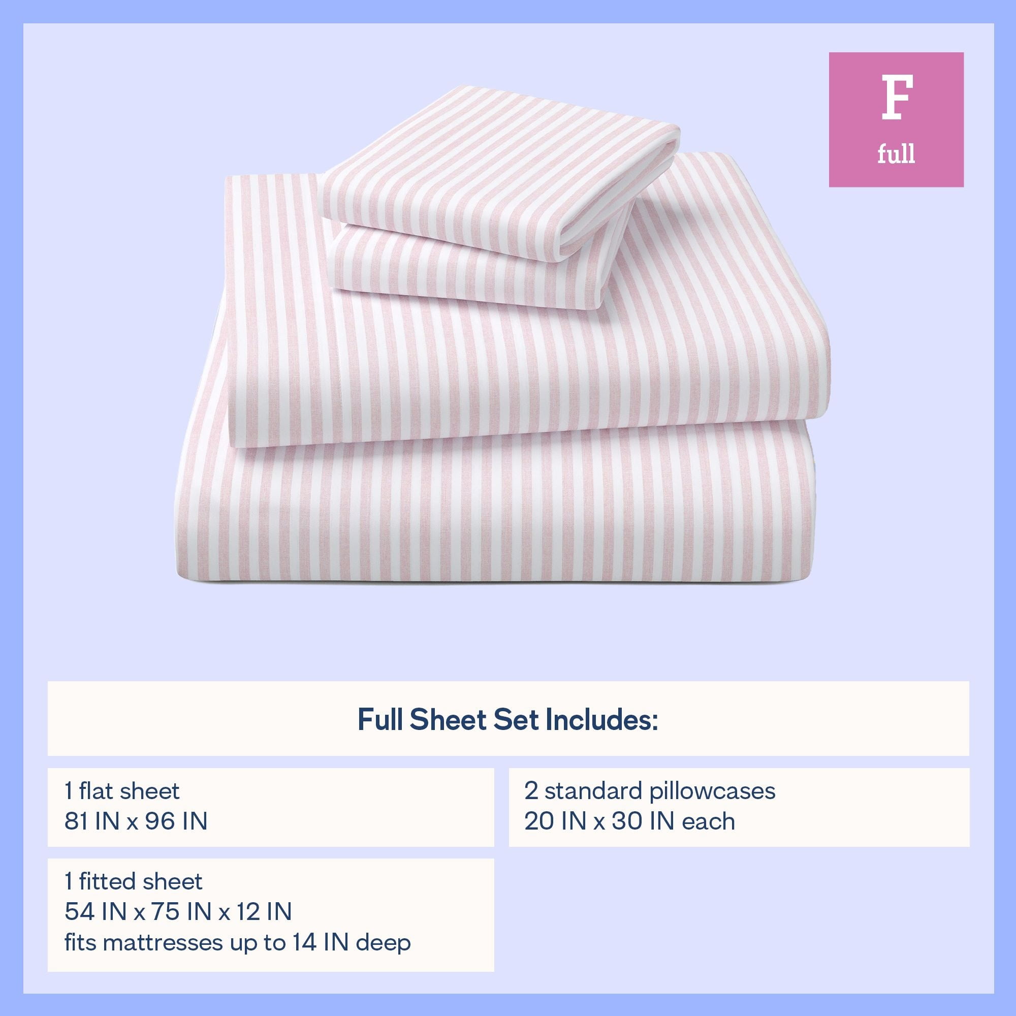 Mainstays Kids Microfiber Bed Sheet Set, Full, Pink and White Stripe, 4 Pieces