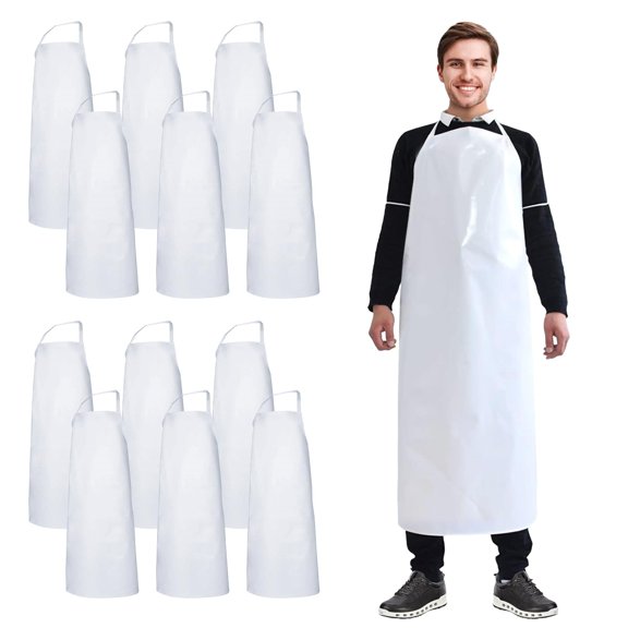 White Hemmed Vinyl Aprons, Waterproof 6 Mil, 72 Count, 35 x 45 in