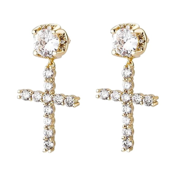 SUSHANG Large Zircon Cross Stud Earrings Easter Ornament of The Crucifix Zircon Earrings Earrings Men and Women Personality Simple Earrings