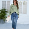 thumbnail image 2 of SWSMCLT Women's Button Down Shirt Soft Shirt Spring Button Sleeve Top Chiffon Casual Elegant Fashion Green Small, 2 of 4