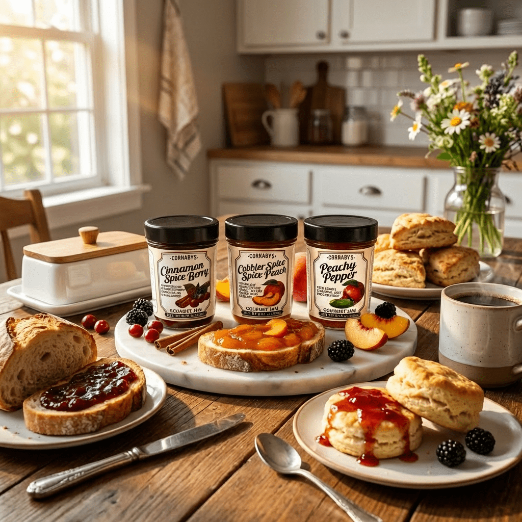 Cornaby’s Gourmet Jam 3 Variety Pack, Berry and Peach Preserves Jelly, Gluten-Free, Non-Gmo, Food Gift Sets, 8.75 Oz Each