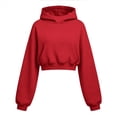 thumbnail image 4 of Smupbvky Cropped Hoodie for Women Trendy Drop Shoulder Pullover Casual Fall Cuffed Long Sleeve Tops with Pocket (XL, Red), 4 of 7