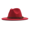 thumbnail image 3 of Yigetop Fedora Hats for Men Womens Classic Wide Floppy Panama Hat Belt Buckle Wool Fedora Hat Felt Hats for Women Red One Size, 3 of 9