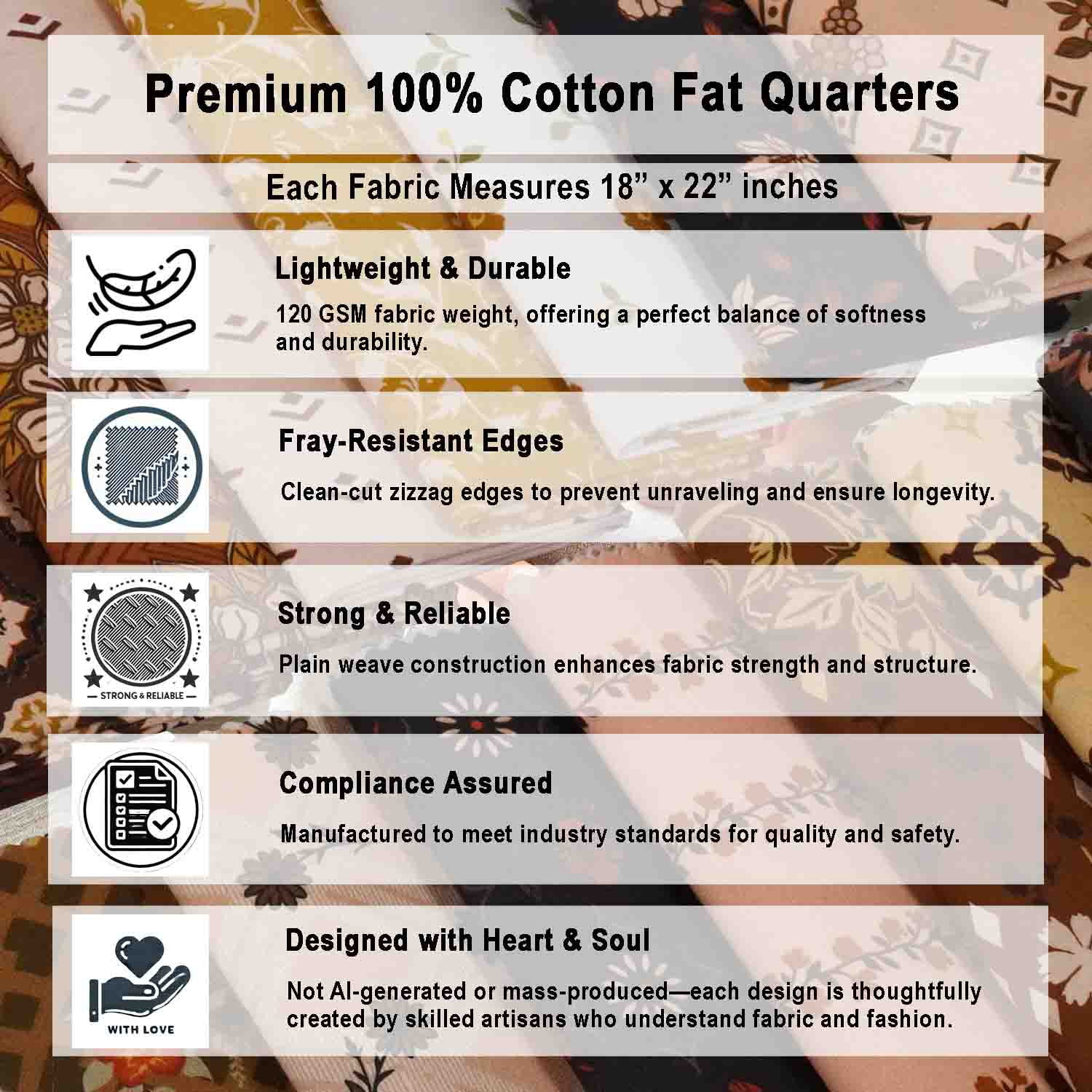 9Pcs Fat Quarter Bundle 100% Cotton for Quilting Cushions Cotton Fabric for Patchwork, DIY Making Supplies Quilting Patchwork Fabric, 18" x 22" - Earthy Elegance