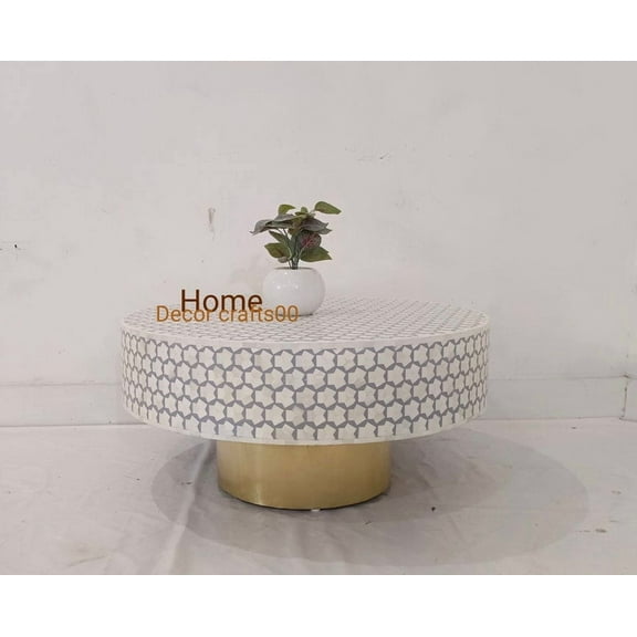 Handmade Bone Inlay Coffee Table: Targua Pattern Round Table