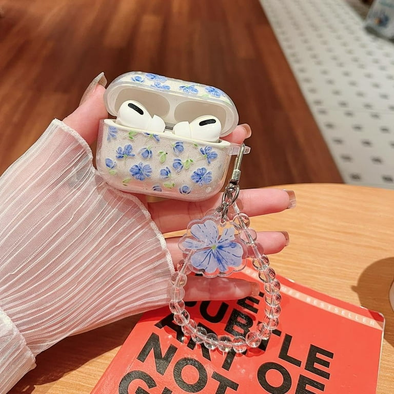 Compatible with Airpods Pro Clear Case with Floral Keychain - Main Image