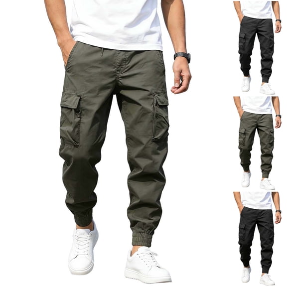 Cargo Pants for Men Relaxed Fit with Multiple Pockets Joggers Elastic Waist Drawstring Stretch Bottoms Hiking Outdoor Workwear Trousers