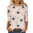 thumbnail image 3 of Craaazy Womens Trendy Tops Plus Size Loose Fit Solid Color Crew Neck Casual Style 3/4 Sleeve Floral Gradient Print T-shirt for Spring, Summer, Daily Outings, 3 of 5