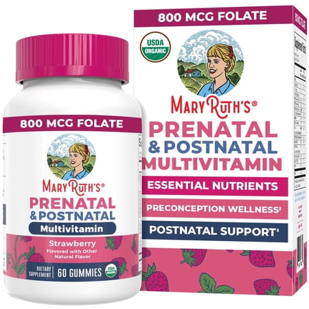 MaryRuth's Prenatal Postnatal Multivitamin Gummies for Women Organic Strawberry Vegan 60 Count