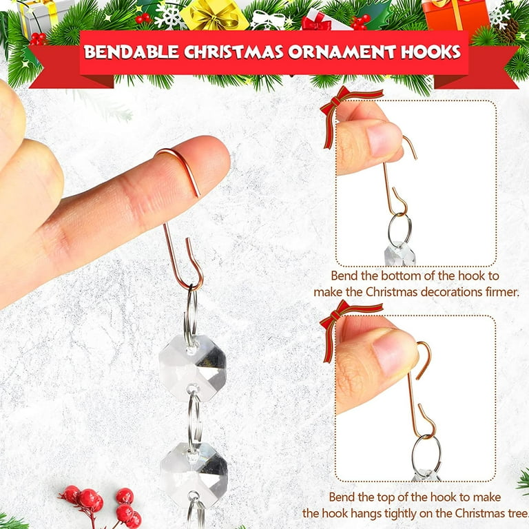 Christmas Ornament Hooks,Gold Ornament Hooks with Storage Box,Bendable  Metal Wir
