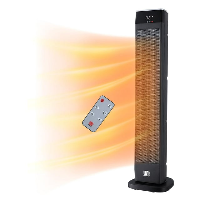 Calentador espacial de torre de cerámica oscilante digital de lujo de 30" con termostato ajustable, control remoto y protección de seguridad