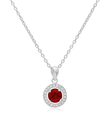 925 Sterling Silver Rhodium-plated Garnet /& CZ January Stone Pendant Necklace 18