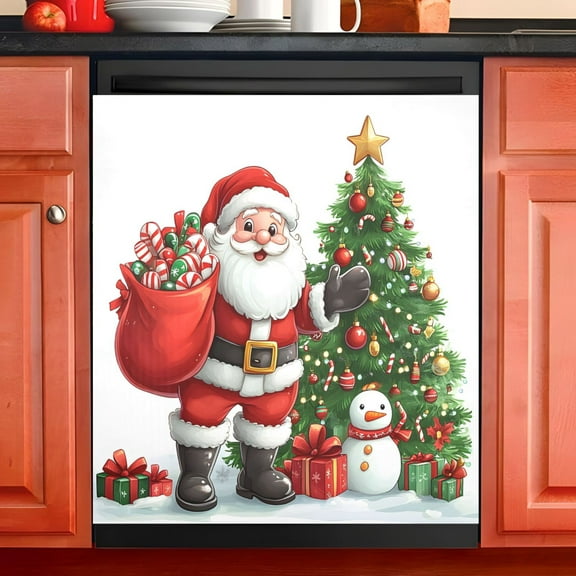 Ryvnso Christmas Santa Claus2 Dishwasher Magnetic Refrigerator Magnet Cover Kitchen Home Decorative 23"x26"