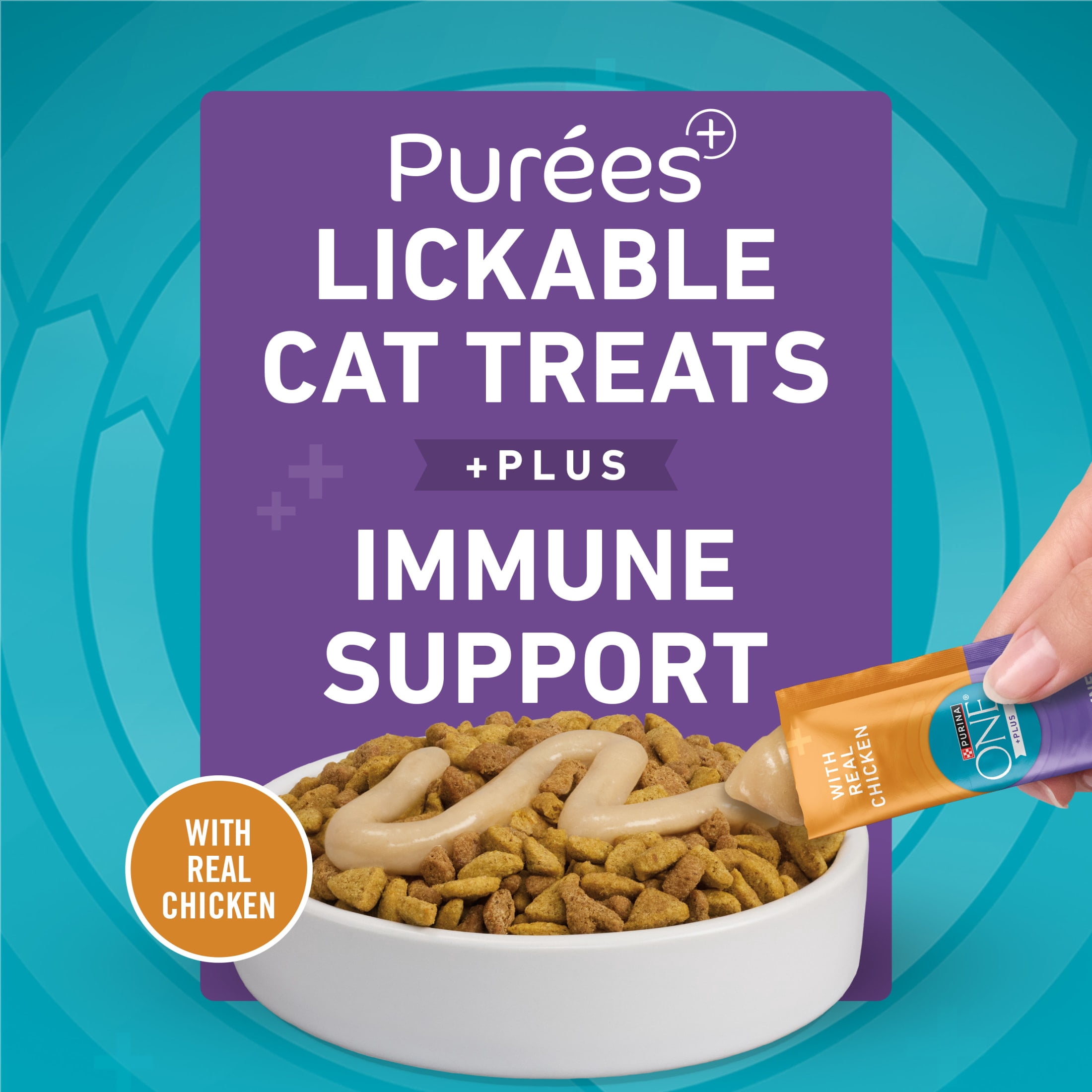 (30 pack) Purina ONE Plus Immune Support Purees With Real Chicken Lickable Cat Treats, 1.4 oz.