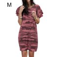 thumbnail image 1 of Vestido de mujer Camiseta larga con estampado de camuflaje Vestido suelto de manga corta, rojo vino, M AweSitey AP002154-10, 1 of 6