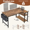 thumbnail image 4 of Exenoray L-Shaped Computer Desk with Power Outlet, 48" Reversible Corner Desk with Storage Shelf & Fabric Organizer, Space-Saving Home Office Workstation, Rustic Brown, 4 of 7