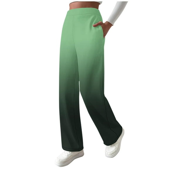 qelini Fleece Lined Sweatpants Women High Waisted Pants Gradient Baggy Wide Leg Pants Casual Trendy Trousers