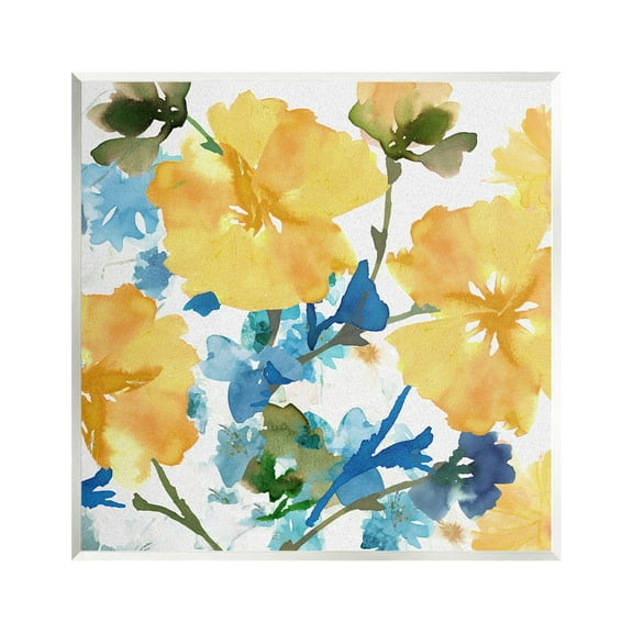 Stupell Industries Yellow & Blue Hibiscus Botanical & Floral Painting Unframed Art Print Wall Art, 12 x 12