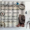 thumbnail image 3 of Western Shower Curtain, Bathroom Rules Funny Quotes Cowboy Hat Boots Horseshoe Wagon Wheel Texas Star Rustic Farmhouse Bathroom Decor, Waterproof Polyester Fabric Shower Curtain, 72 X 72 Inch, 3 of 6