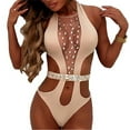 thumbnail image 2 of EYIIYE Women One-piece Swimsuit Shiny Swimwear with Rhinestone Belt, 2 of 2