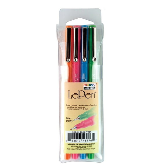 Marvy Uchida LePen Assorted Bright Set, 0.3mm, 4 Pieces