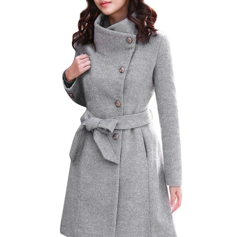 Pxiakgy winter coats for women Women Wool Double Coat Elegant Long Sleeve  Work Office Fashion Jacket coat for women Navy Blue + 3XL