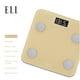 thumbnail image 3 of Báscula digital ELLE con analizador de IMC y 7 indicadores de actividad física, dorada, pantalla LCD, capacidad de 181 kg, plataforma de vidrio templado, 3 of 5