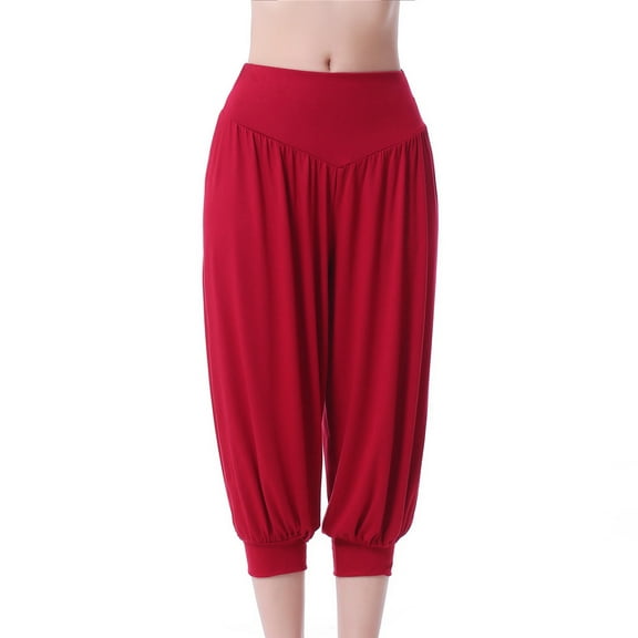 TMOYZQ Women's Casual Lantern Tapered Harem Capri Pants High Waisted Summer Baggy Wide Leg Loose Yoga Pants Cropped Pants Trousers Comfy Lounge Pants